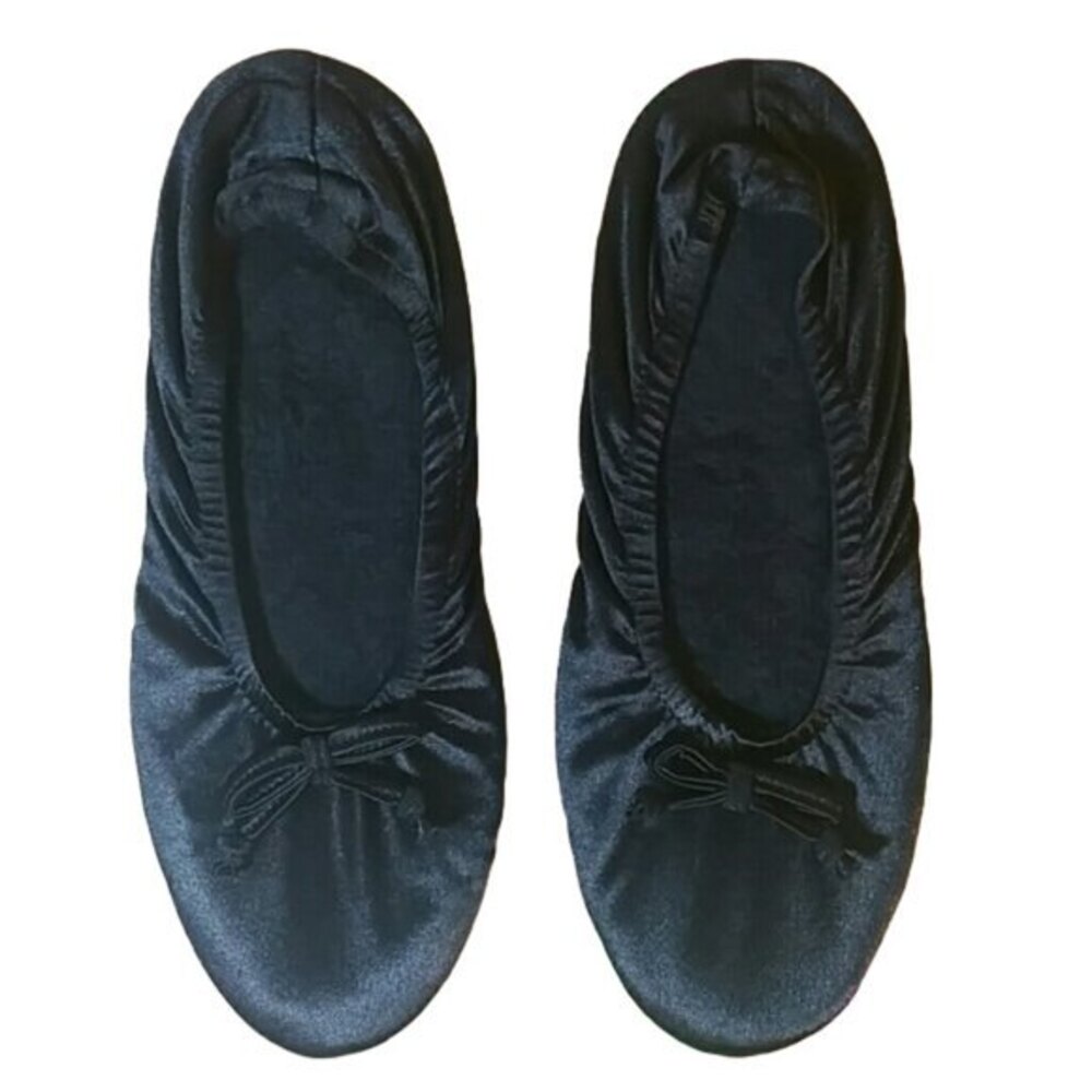 Black Satin Slippers Womens Size Medium Fits Shoe Sizes 6.5 - 7.5 - Picture 8 of 8